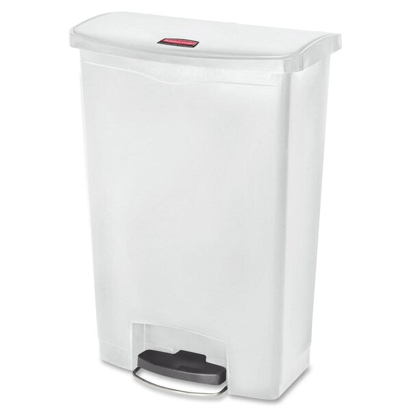 24 gal Rectangular Trash Can, White, 22 1/4 in Dia, Step-On, Plastic