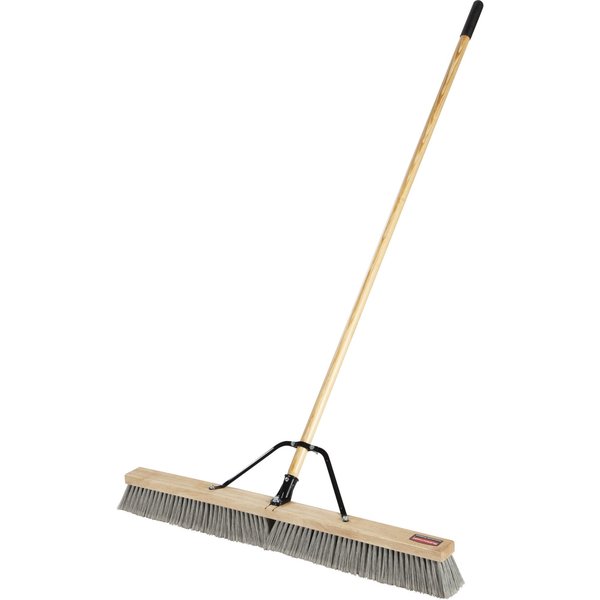 36 in Sweep Face Broom, Medium, Synthetic, Gray, 36 in L Handle