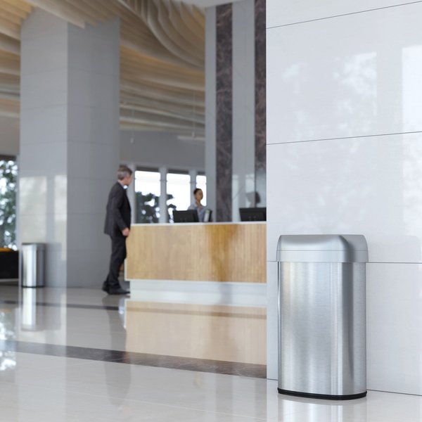 16 gal Oval Trash Can, Silver, Stainless Steel