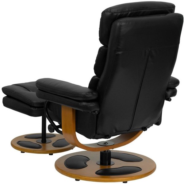 Black LeatherSoft Recliner & Ottoman w/ Wood Base