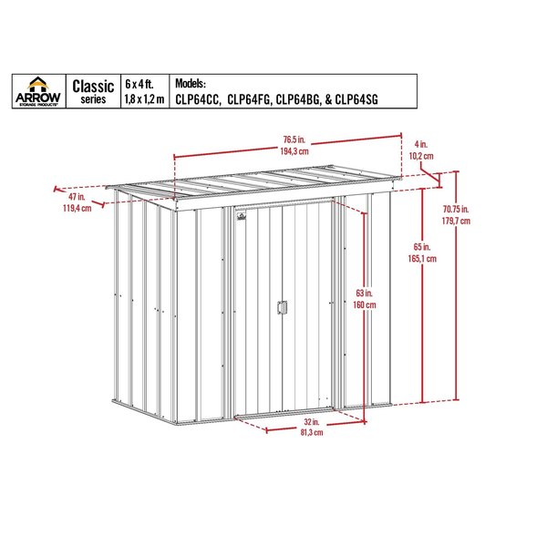 6x4 Classic Steel Storage Shed, Blue Grey