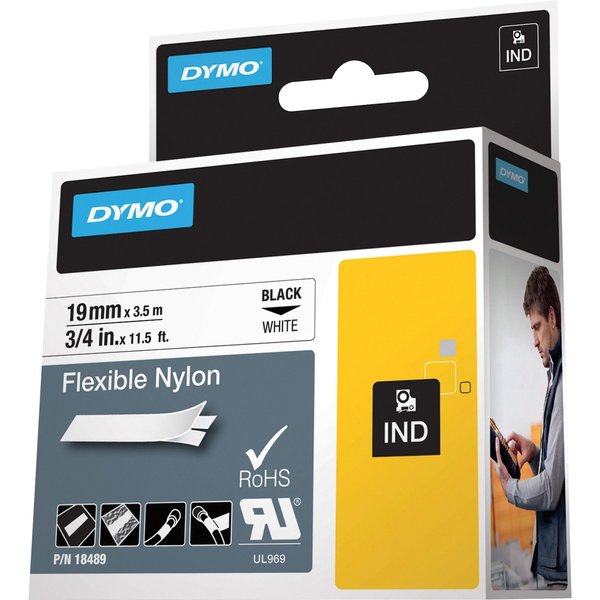 Industrial Flexible Nylon Labels, Rhyno, Black Text on White, 3/4 in (19 mm)