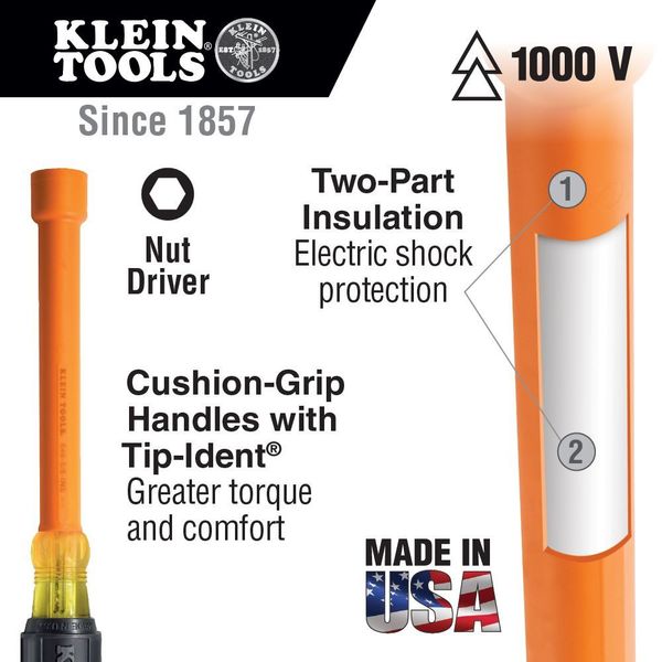 3/8-Inch Insulated Nut Driver, 6-Inch Hollow Shaft