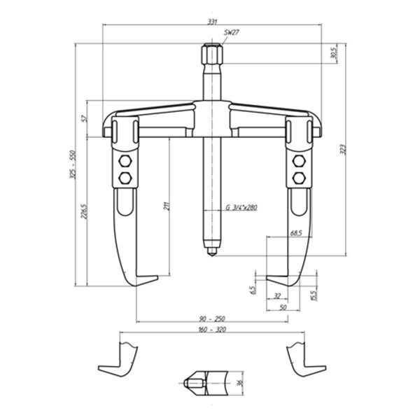 Universal Puller, 2-Arm Pattern, 250 x 200