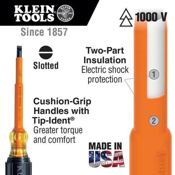 Insulated Slotted Screwdriver 1/4 in Round