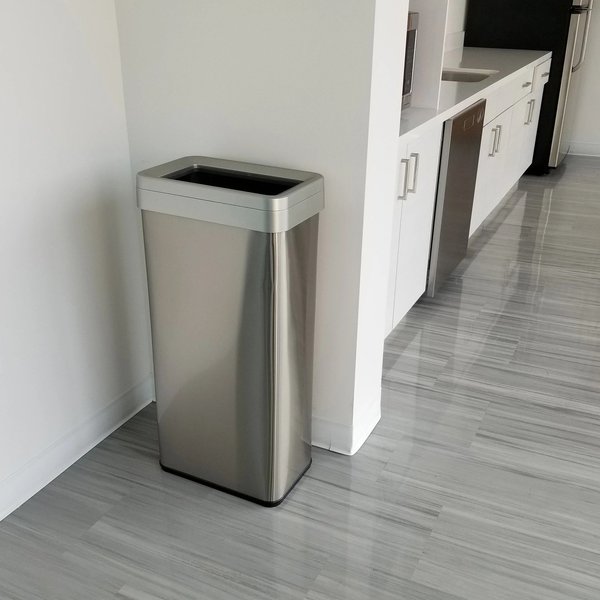 21 gal Rectangular Trash Can, Silver, Stainless Steel