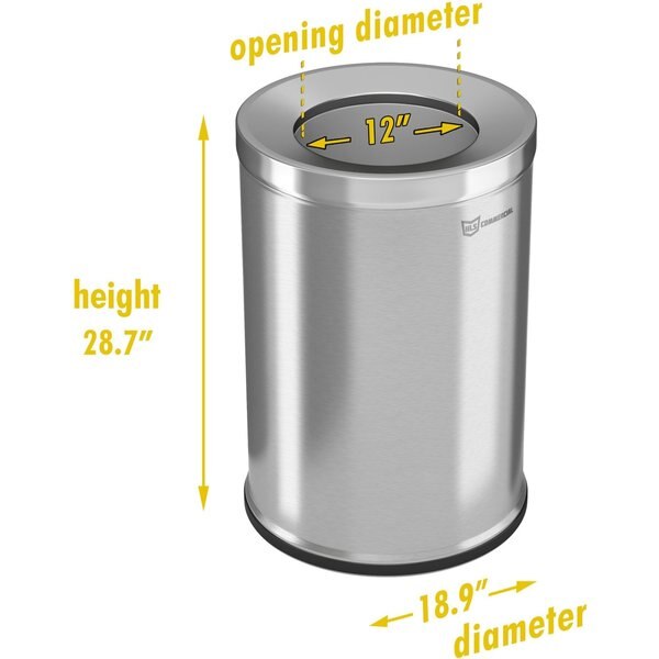 26 gal Round Trash Can, Silver, Stainless Steel