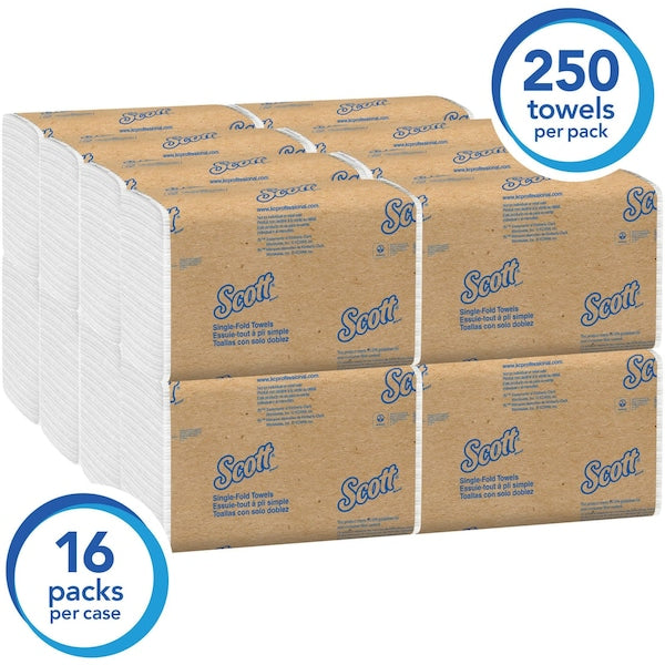 Essential Single Fold Paper Towel, 1 Ply, 250 Sheets, White, 16 PK