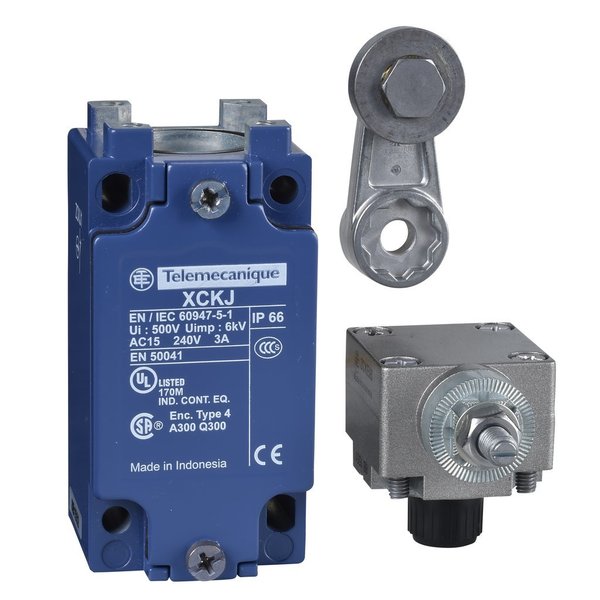 Limit Switch, Roller Lever, Rotary, 1NC/1NO, Actuator Location: Side
