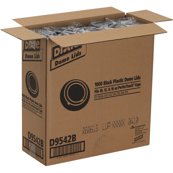 Lid for 12 to 20 oz. Hot Cup, Dome, Sip Through, Black, Pk1000