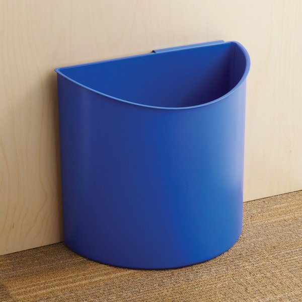 14 gal Half-Round Recycling Bin, Open Top, Black/Blue, Plastic, 2 Openings