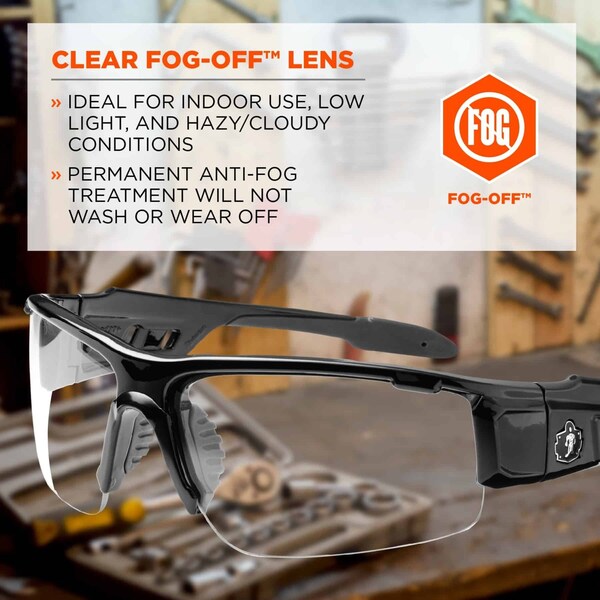 Safety Glasses, Wraparound Clear Polycarbonate Lens, Anti-Fog, Scratch-Resistant