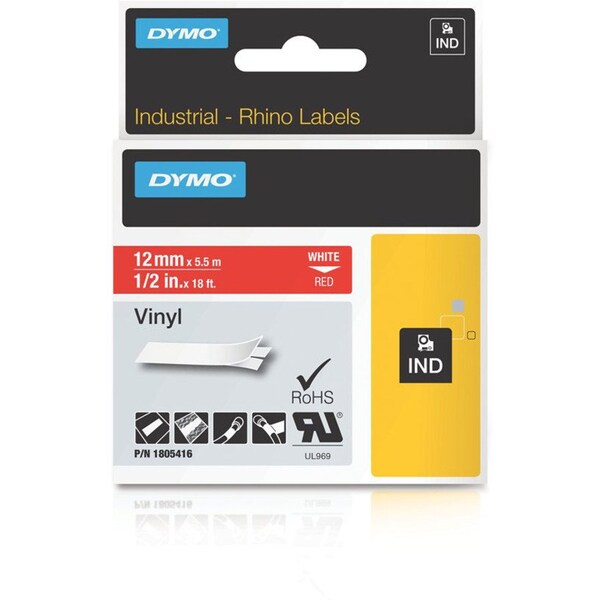 Rhinoâ¢ Label Cartridge, White/Red, 18 ft. L