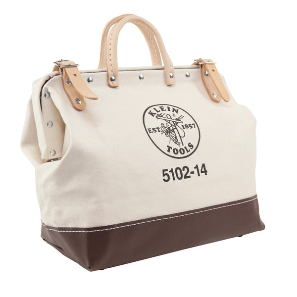 Wide-Mouth Tool Bag, #8 Natural Canvas, 1 Pockets, Maroon/Tan