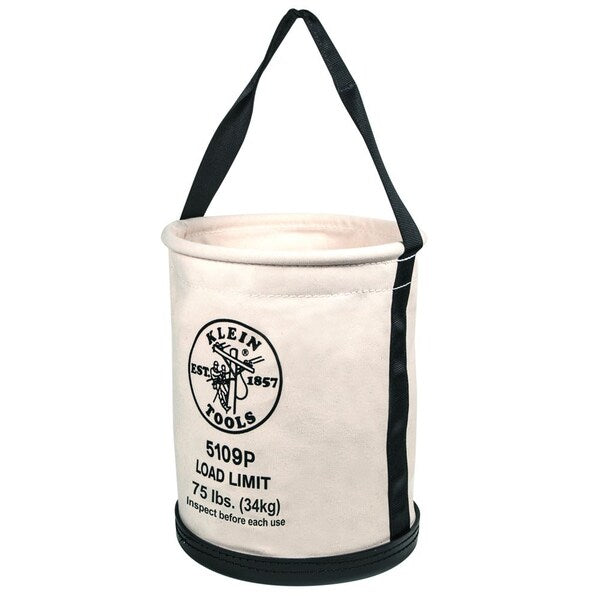 Canvas Bucket, Wide Straight-Wall with Pocket, Molded Bottom, 12-Inch