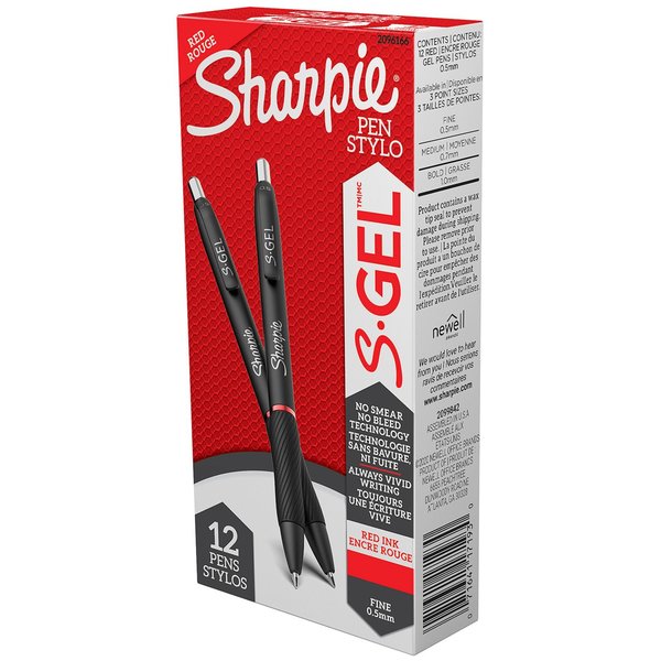 S-Gel Pen, Fine 0.5mm, Red, PK12