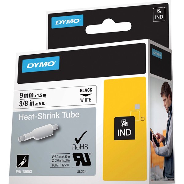 Rhino Continuous Label Roll Cartridge, Single Side, Polyolefin, 3/8 in x 5 ft, Black on White, Gloss
