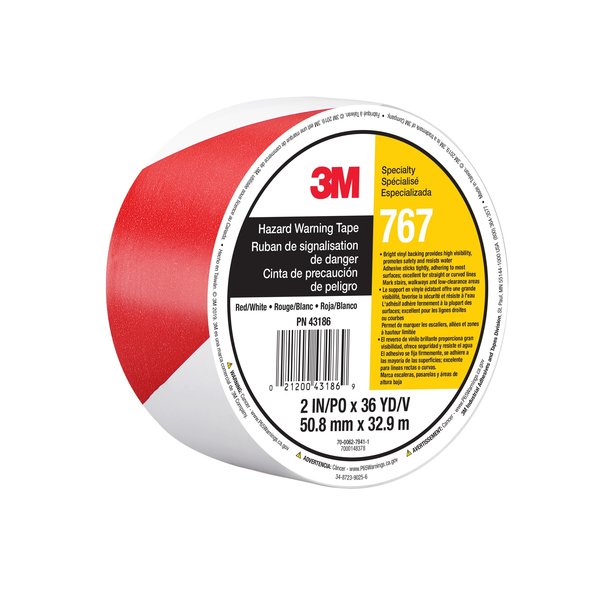 Hazard Warning Tape 767, Red/Wh, PK12