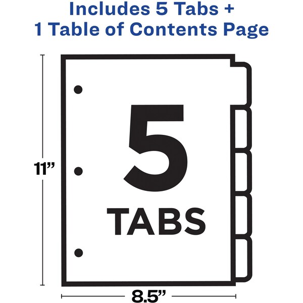 AveryÂ® Ready IndexÂ® Table of Contents Dividers 11131, 5-Tab Set