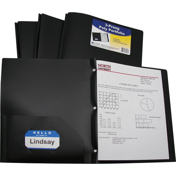 Poly Portfolio Folder, w/Prongs, Blk, PK25