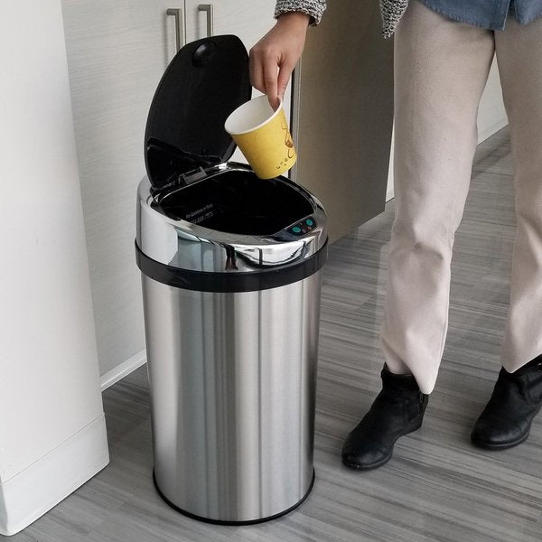 8 gal Round Trash Can, Silver, Stainless Steel