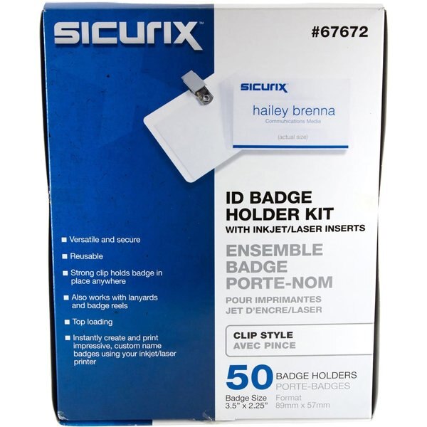 ID Badge Holder Kit, Color Clear, PK50