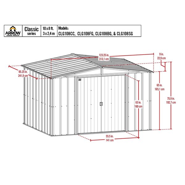 10x8 Classic Steel Storage Shed, Sage Green