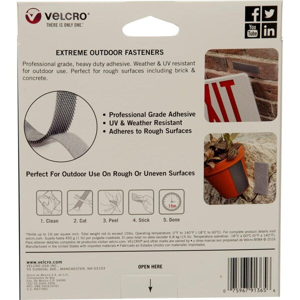 Reclosable Fastener Shapes, Rubber Adhesive, 10 ft, 1 in Wd, Gray