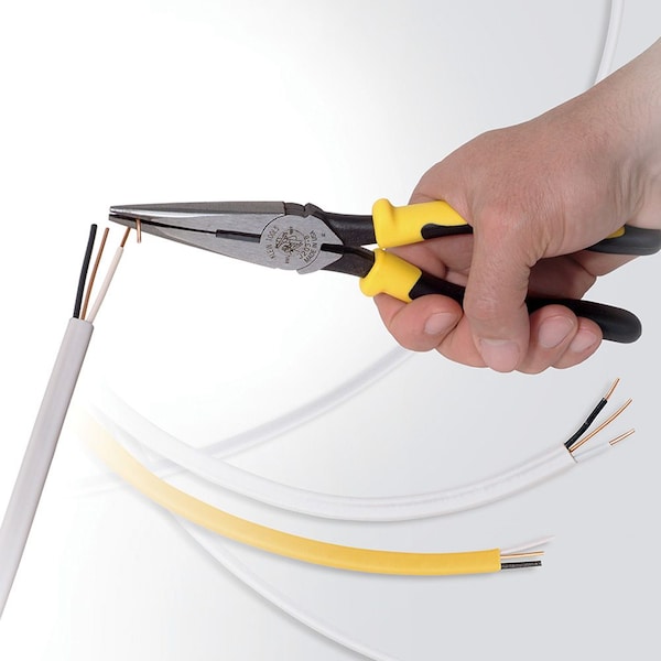 8 9/16 in J203 Long Nose Plier, Side Cutter Plastic Dipped Handle