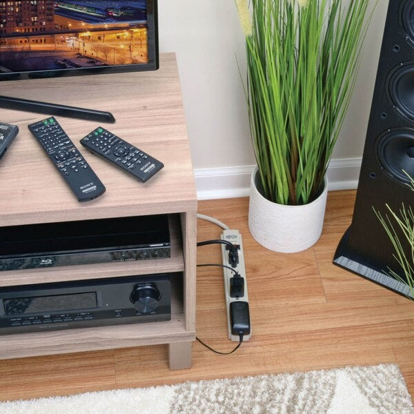 Surge Protector Strip, 6 Outlet, Gray