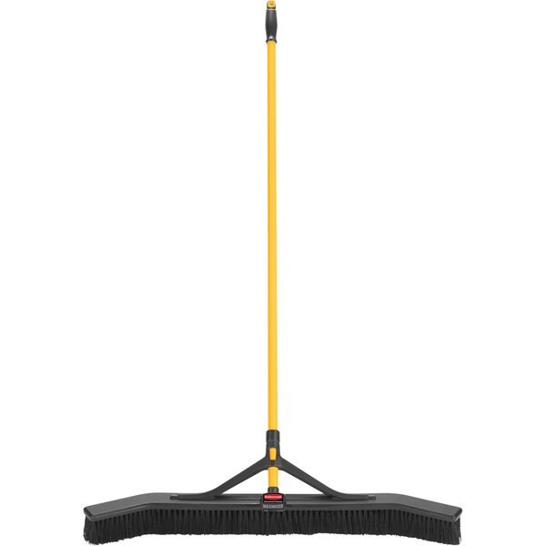 36 in Sweep Face Push Broom, Medium, Synthetic, Black, 60 in L Handle