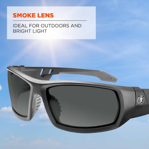 Safety Glasses, Traditional Smoke PC Decenter Lens, Scratch-Resistant