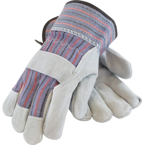 Split Leather Palm, Bk/Red Striped, L, PK12