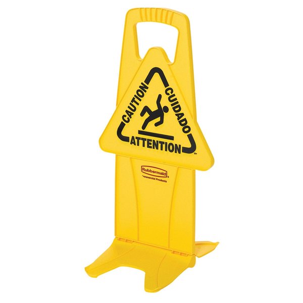 Floor Safety Sign, Caution, Eng/Sp/Fr, 25 in H, 13 in W, Polypropylene, Rectangle, FG9S0900YEL