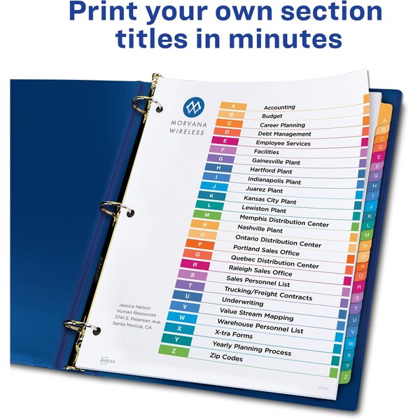 AveryÂ® Ready IndexÂ® Table of Contents Dividers 11125, 26-Tab Set, A-Z