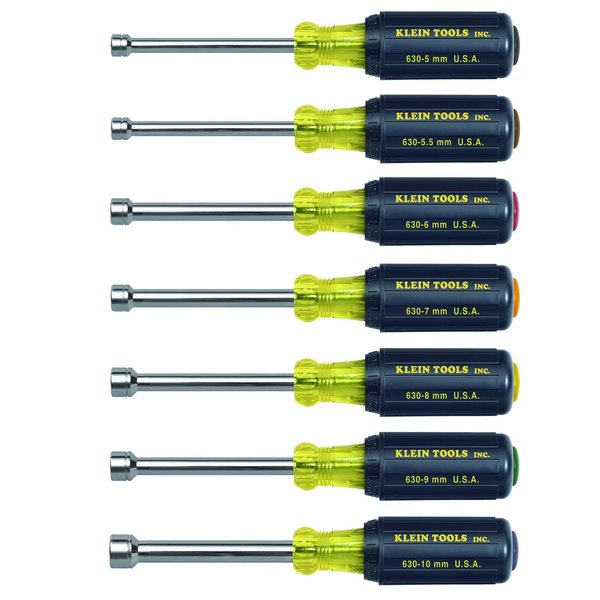 Hollow Shank Nut Driver Set, 3 in Shafts, Ergonomic Cushion Grip, Metric, 7-Piece