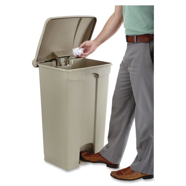 23 gal Rectangular Trash Can, Tan, 19-1/2