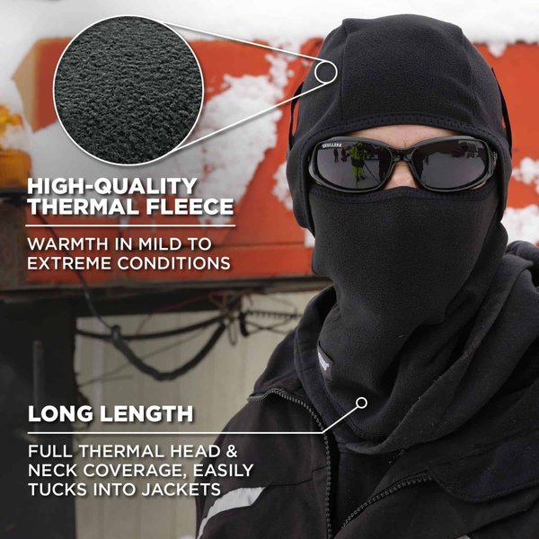Balaclava Face Mask, 2-in-1 Detachable-Piece, Fleece, Moisture-Wicking, Black, Universal Size
