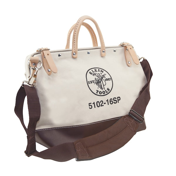 Wide-Mouth Tool Bag, Heavy Duty Canvas, 13 Pockets, Brown/Tan