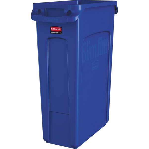 23 gal Rectangular Trash Can, Blue, 11 in Dia, None, High Quality Resin Blend