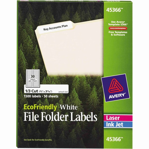 AveryÂ® EcoFriendly White File Folder Labels 45366, 2/3