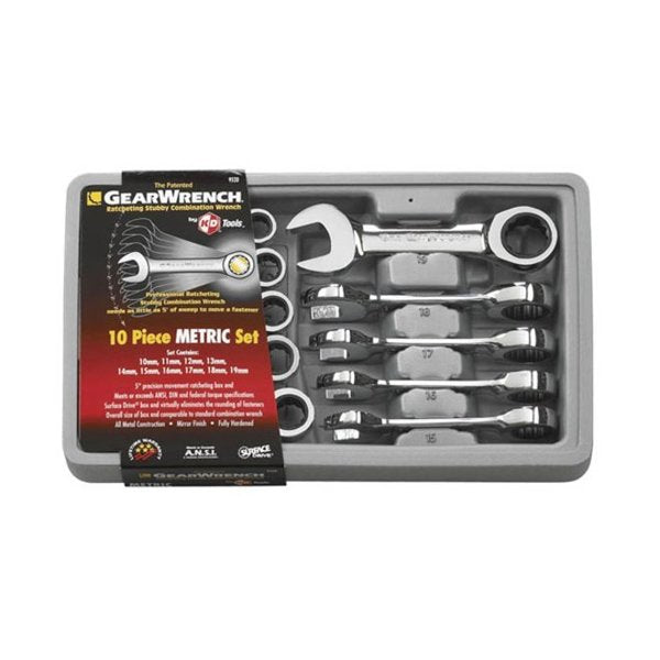 10 Pc. 12 Point Stubby Ratcheting Combination Metric Wrench Set