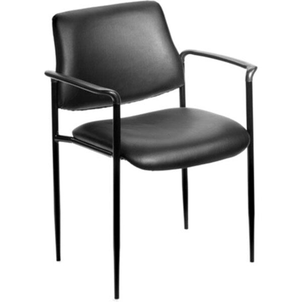 Square Back Diamond Stacking Chair W/Arm In Black Caressoft