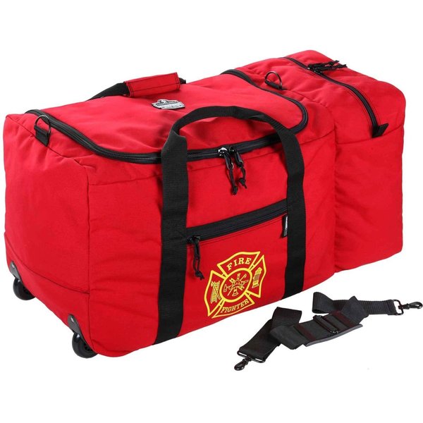 Wheeled Gear Bag, 1000D Nylon, Double Coated, Red, 16 in Height