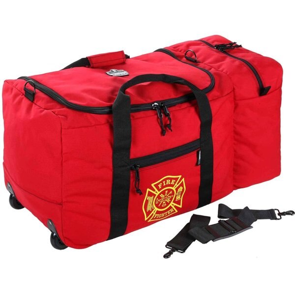 Wheeled Gear Bag, 1000D Nylon, Double Coated, Red, 16 in Height