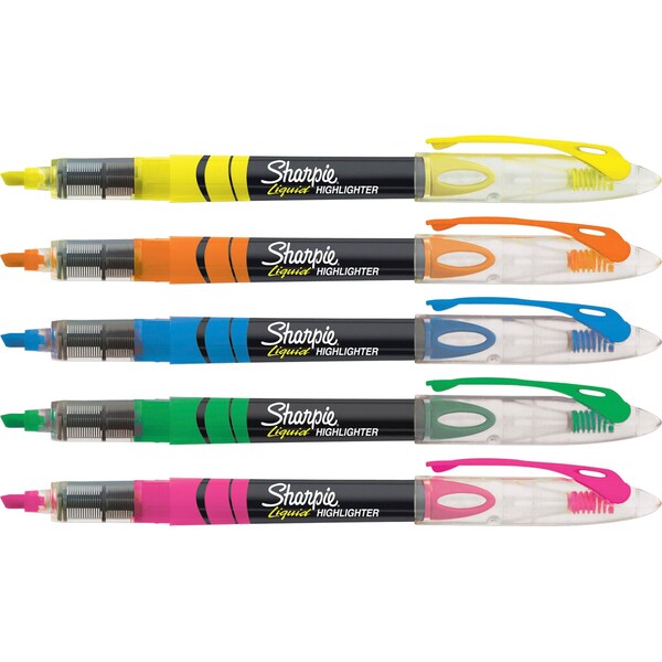 Liquid Highlighter Set, Chisel Tip Fluorescent Colors PK5