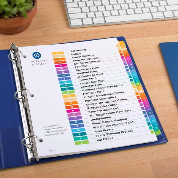 AveryÂ® Ready IndexÂ® Table of Contents Dividers 11125, 26-Tab Set, A-Z