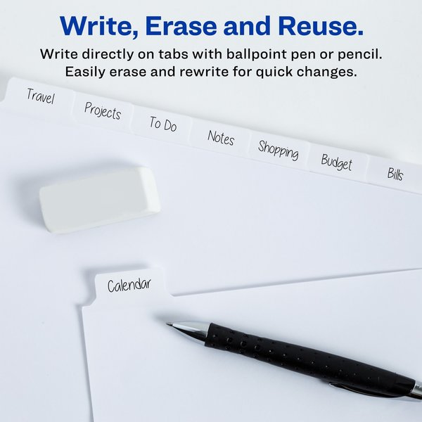 AveryÂ® Big Tabâ¢ Write & Erase Dividers 23078, 8 White Tabs, 1 Set