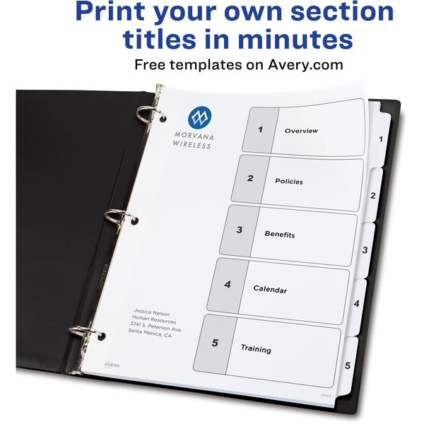 AveryÂ® Ready IndexÂ® Table of Contents Dividers 11130, 5-Tab Set