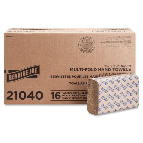 Genuine Joe Multifold Paper Towels, 1, 250, Natural, 4000 PK